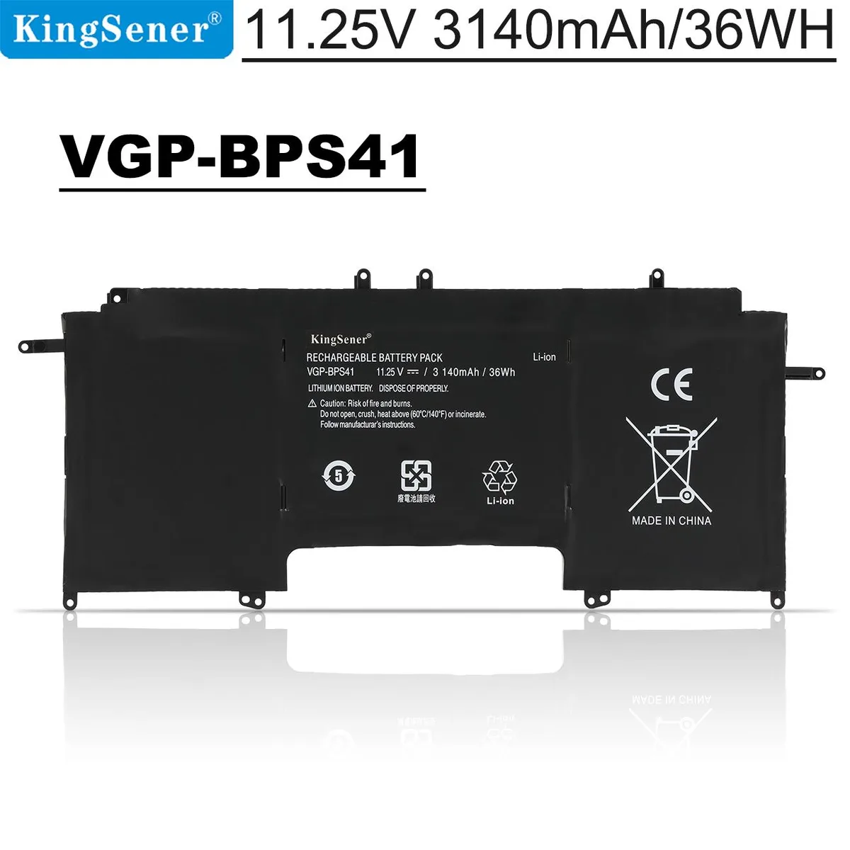 KingSener KingSener VGP-BPS41 laptop battery 11.25V 36Wh 3140mAh — product photo