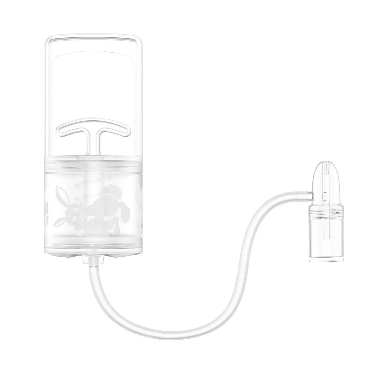Clear hand-pump nasal aspirator with flexible tip and collection chamber