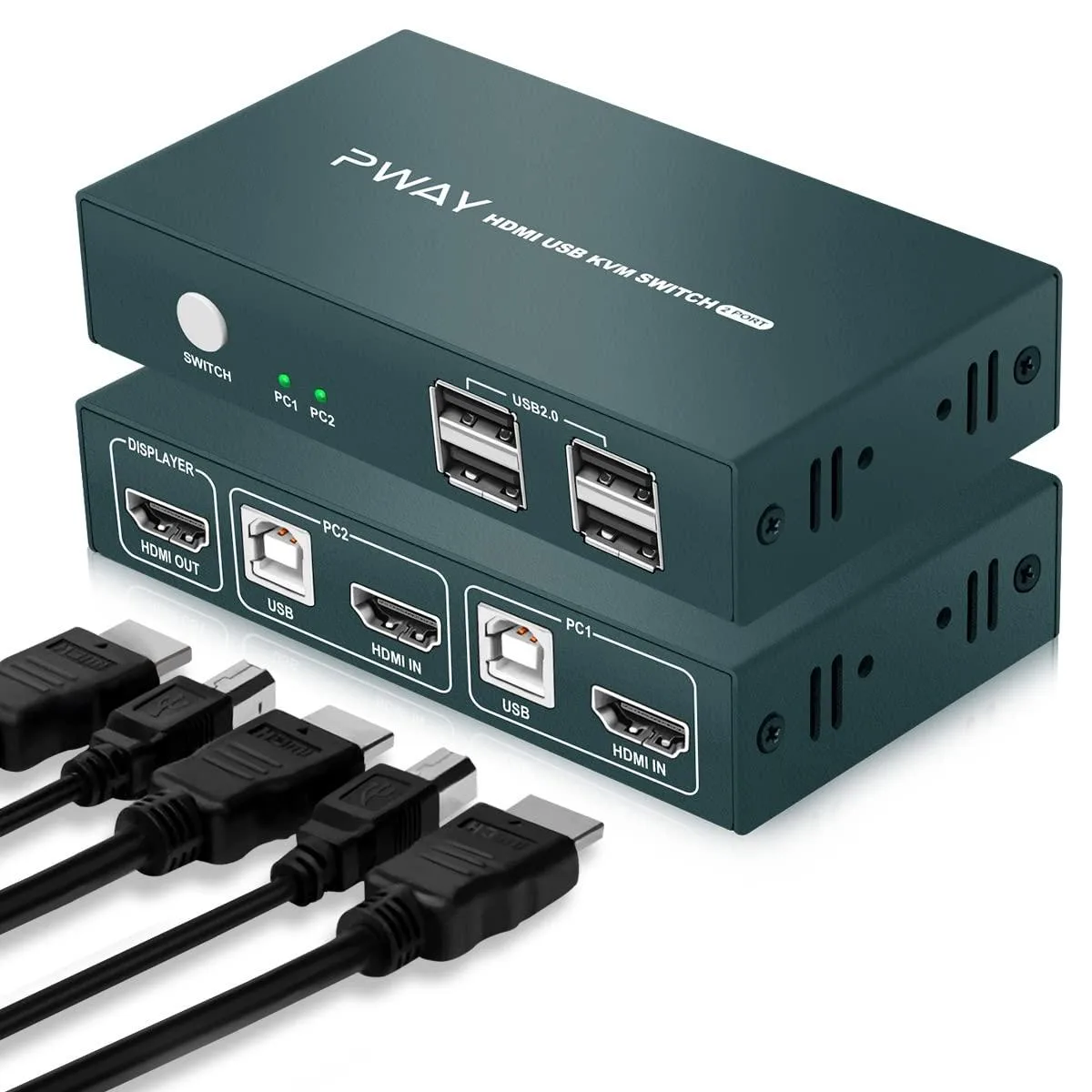 FOCUSTEC FOCUSTEC 2-Port HDMI KVM Switch 4K@30Hz 4 USB 2.0 Hub — product photo