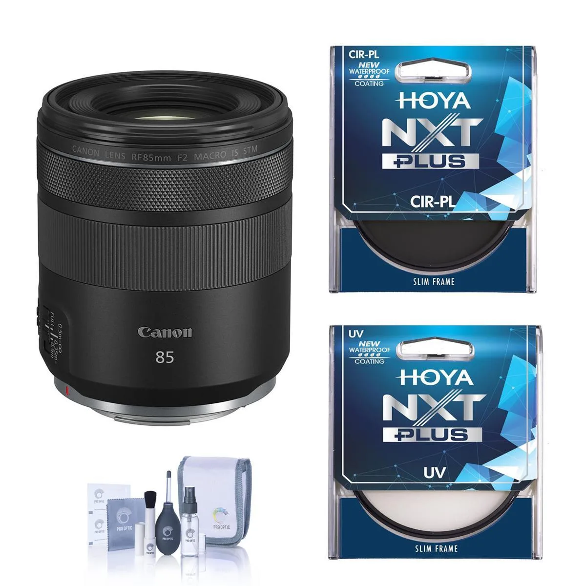 Canon Canon RF 85mm f/2 Macro IS STM Lens bundle with Hoya filters and cleaning kit — product photo