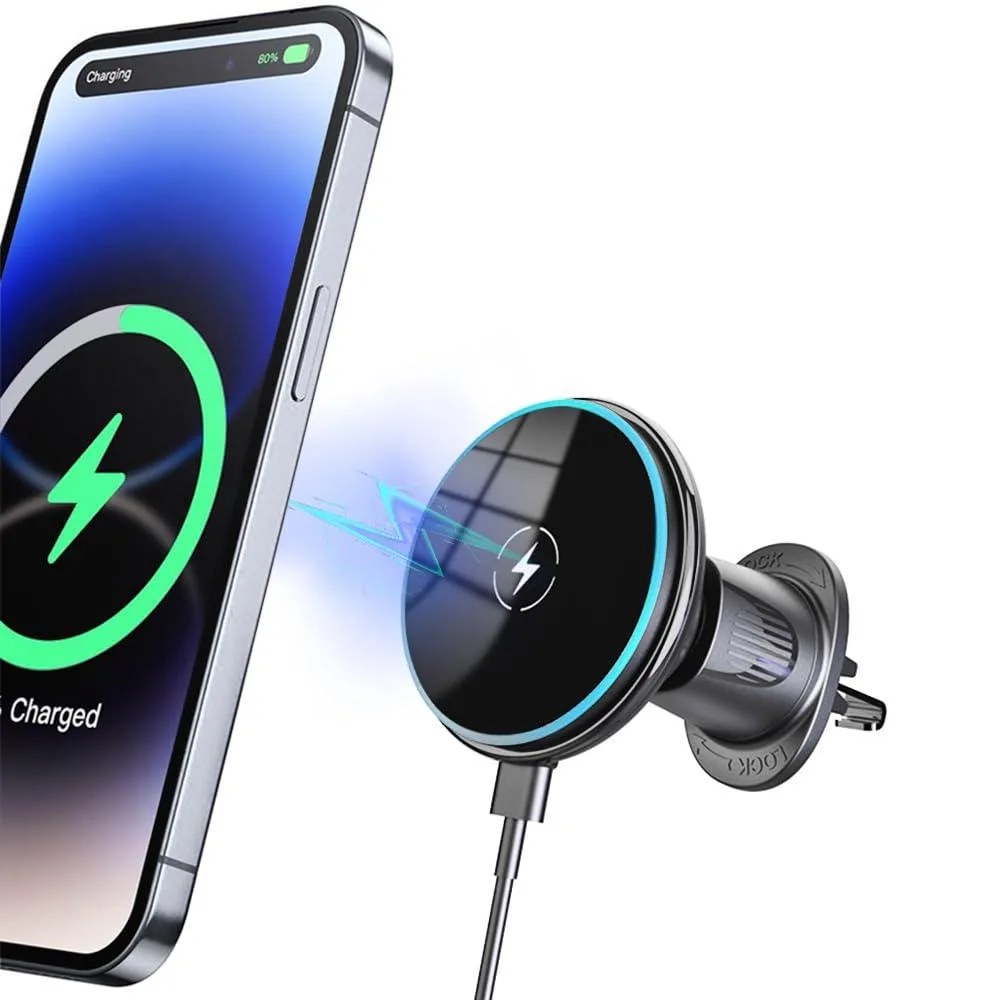 FORHIZHOM 15W MagSafe Vent Phone Mount 20 N55 Magnets 360° Rotation Black — product photo