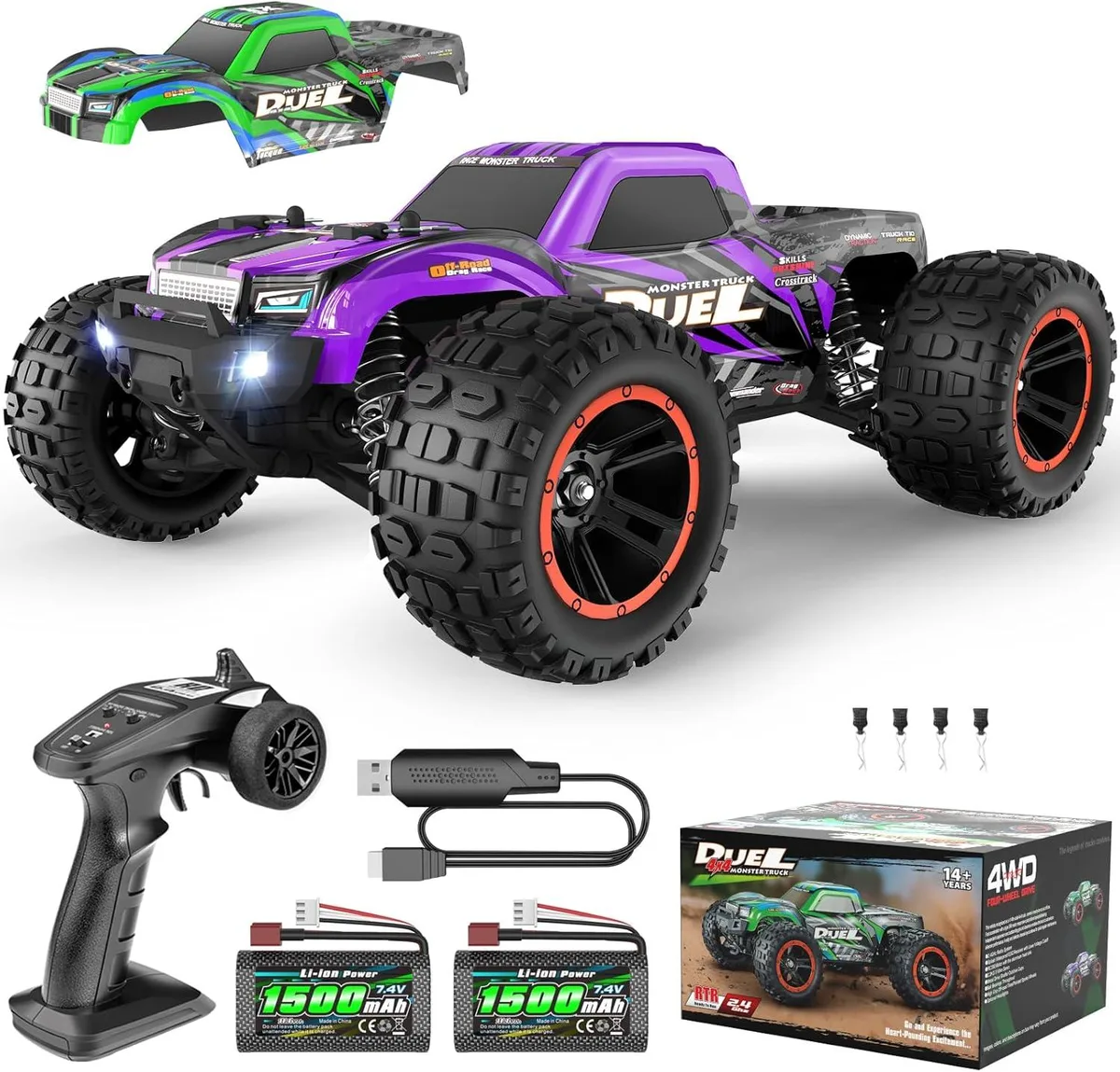 usbroway usbroway 1:14 RC Car 39km/h 390 Motor 2 Batteries 1500mAh 40min 2.4GHz 280ft 4x4 Waterproof — product photo