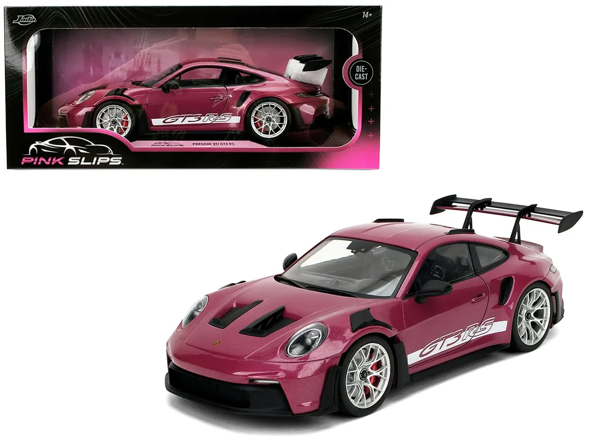 Jada Jada Porsche 911 GT3 RS Red Violet Metallic White Stripes Pink Slips 1/18 Diecast Hobby Collectible — product photo