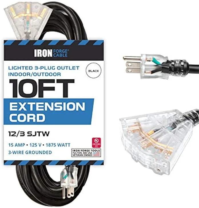 TAURKENAM TAURKENAM 10 ft 12/3 SJTW Outdoor Extension Cord Lighted 3 Outlets — product photo