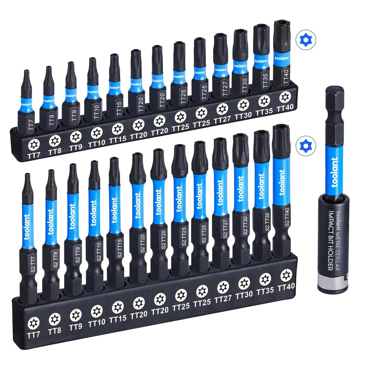 A 27-piece Torx bit set in a compact storage box with magnetic holder