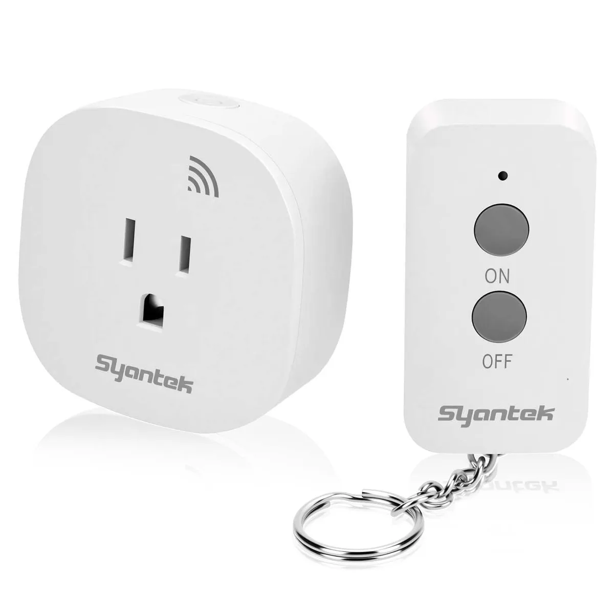 White compact plug-in outlet with handheld remote control