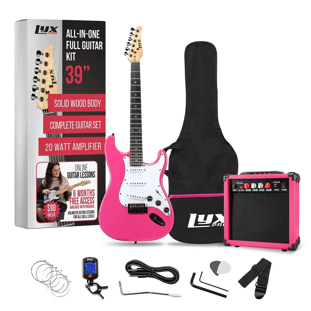 LyxPro LyxPro 39" Electric Guitar 20W Amp Kit Pink — product photo