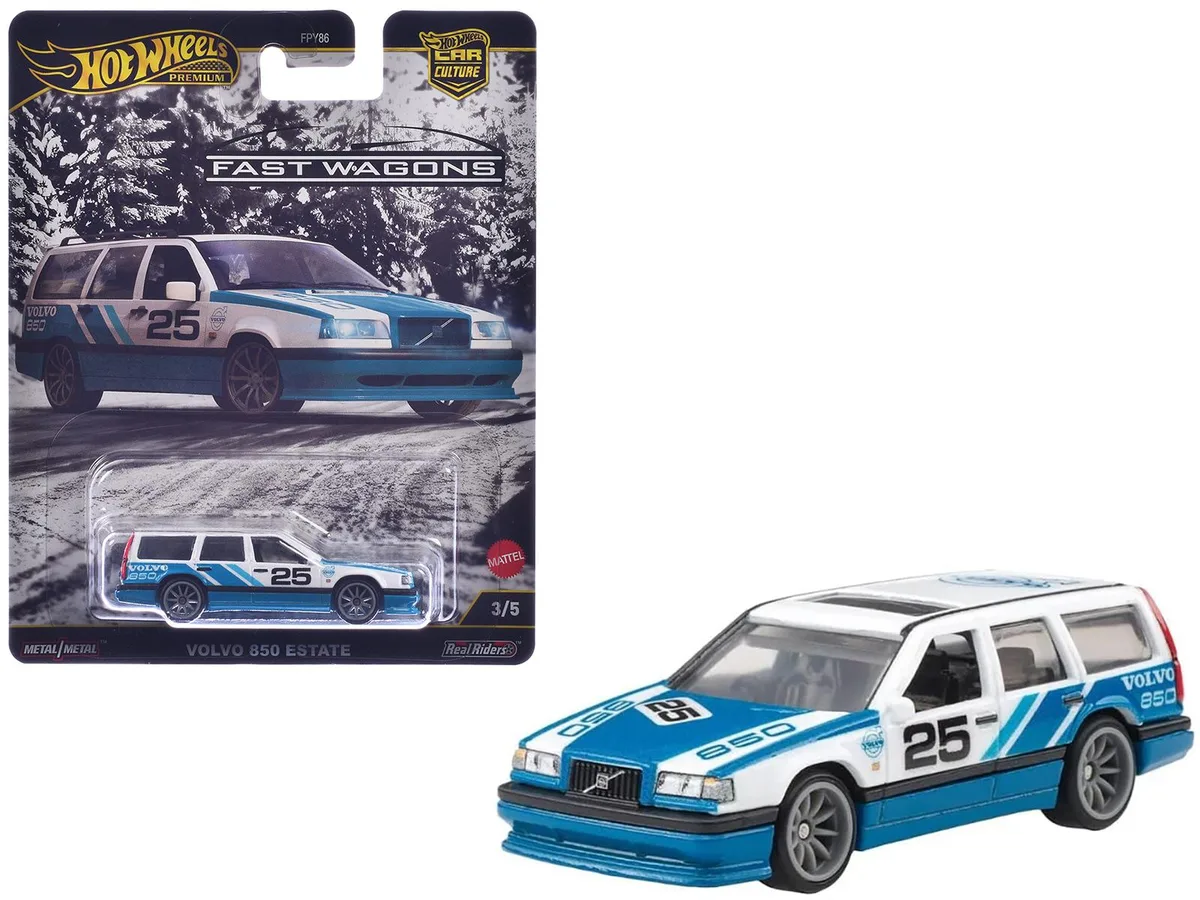 Hot Wheels Hot Wheels Volvo 850 Estate Wagon #25 Blue White Fast Wagons Diecast Hobby Collectible — product photo