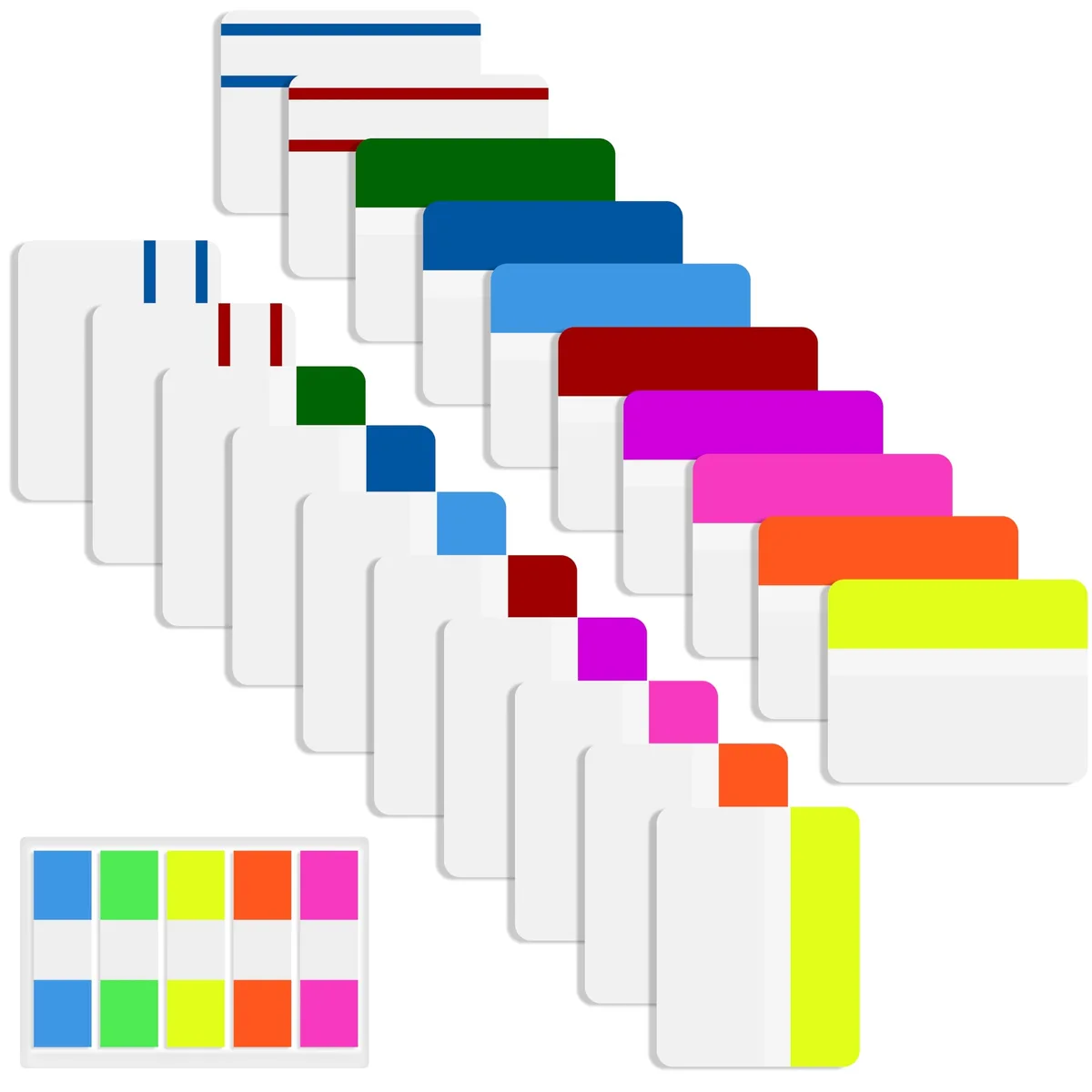 Pack of 500 square sticky index tabs in multicolour transparent finish