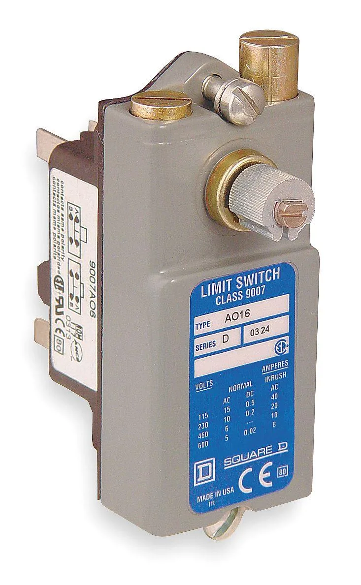 Square D SPDT limit switch, grey industrial housing, side rotary actuator, screw terminals