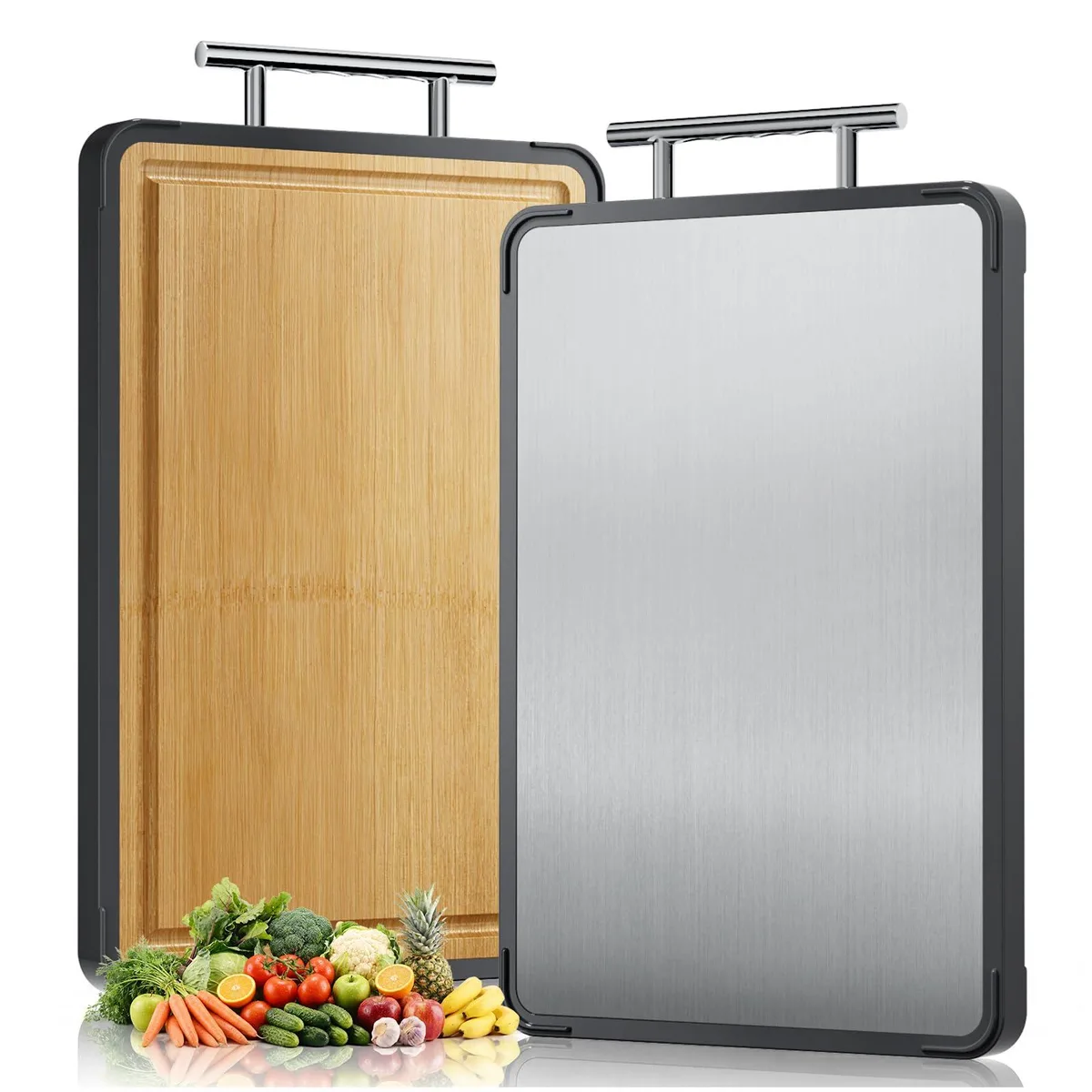 Reversible titanium and bamboo cutting board, 16 by 11 inches
