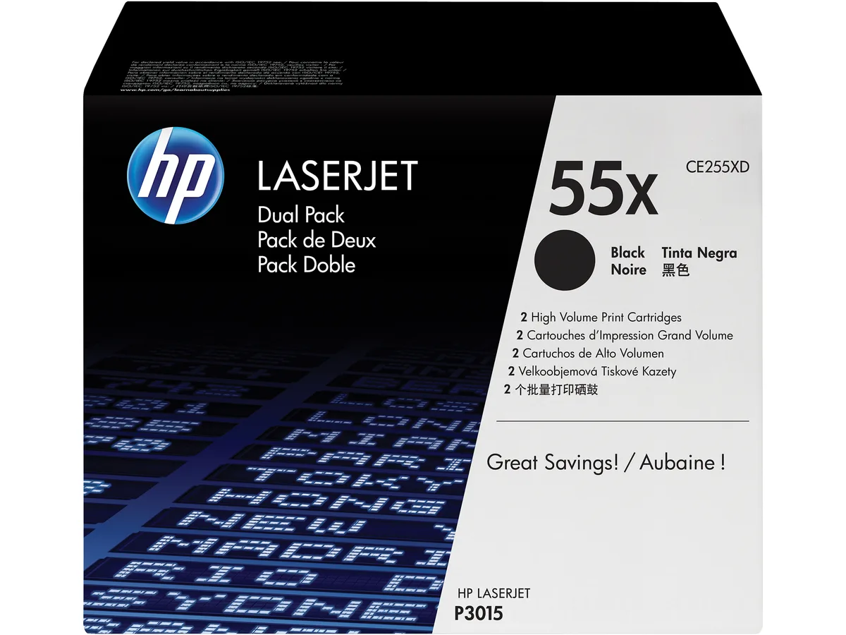 HP HP CE255XD 55X High Yield Black Toner Cartridges (Genuine Brands) 2 Pack — product photo