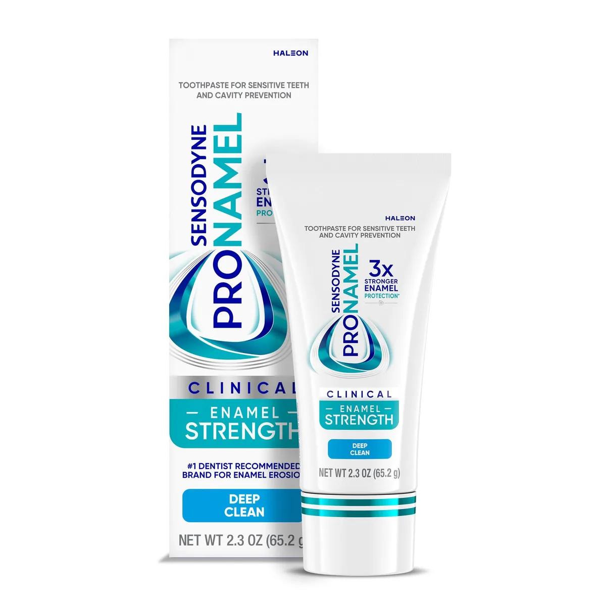 Small white 2.3 oz toothpaste tube with flip cap, mint paste visible at opening