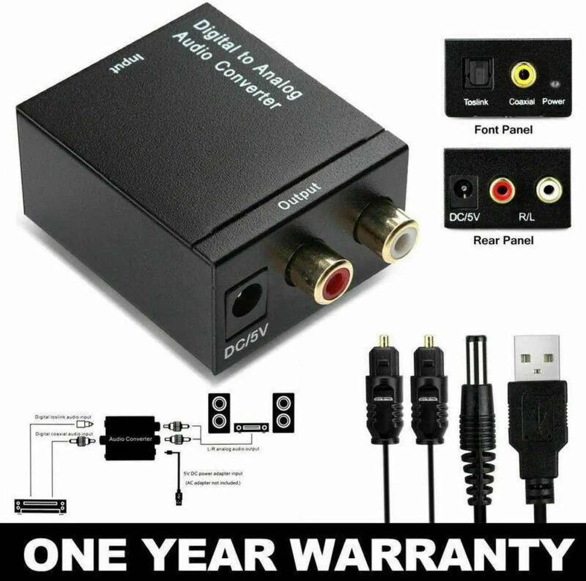 Vszerda Vszerda 3.5mm Digital to Analog Audio Converter Adapter with Fiber Cable RCA Out optical — product photo