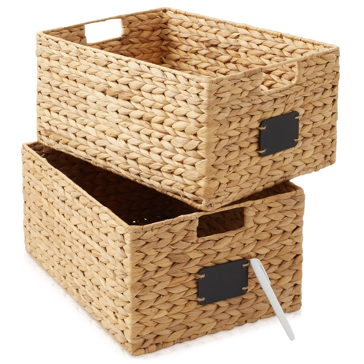 Casafield Casafield Set of 2 Water Hyacinth Pantry Baskets 12 x 17 x 8 Natural with Chalkboard Labels — product photo