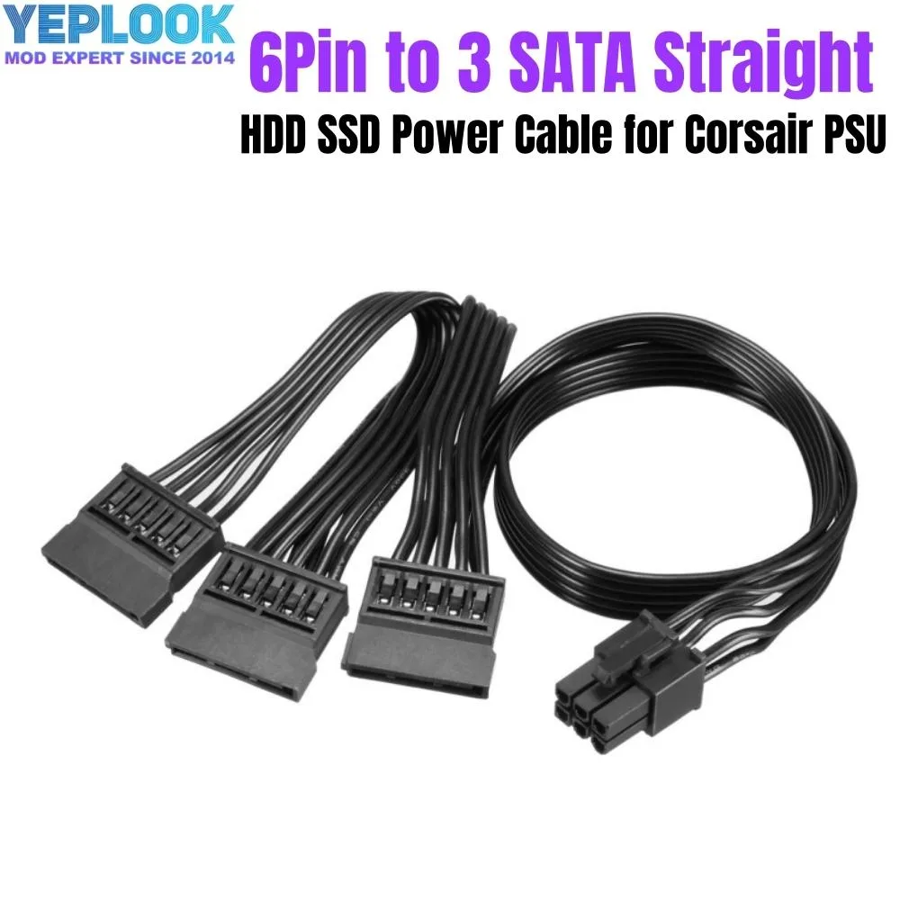 YEPLOOK YEPLOOK 6Pin to 3x SATA 50+15+15CM 18AWG Corsair RM-i Type 4 internal power cable — product photo