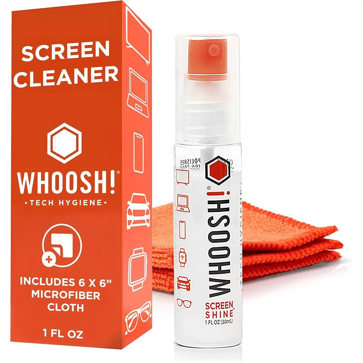 Orange refillable screen cleaner kit with microfiber cloth