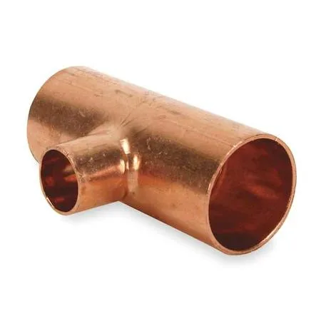 Copper reducing tee, three cup ends, matte metallic finish