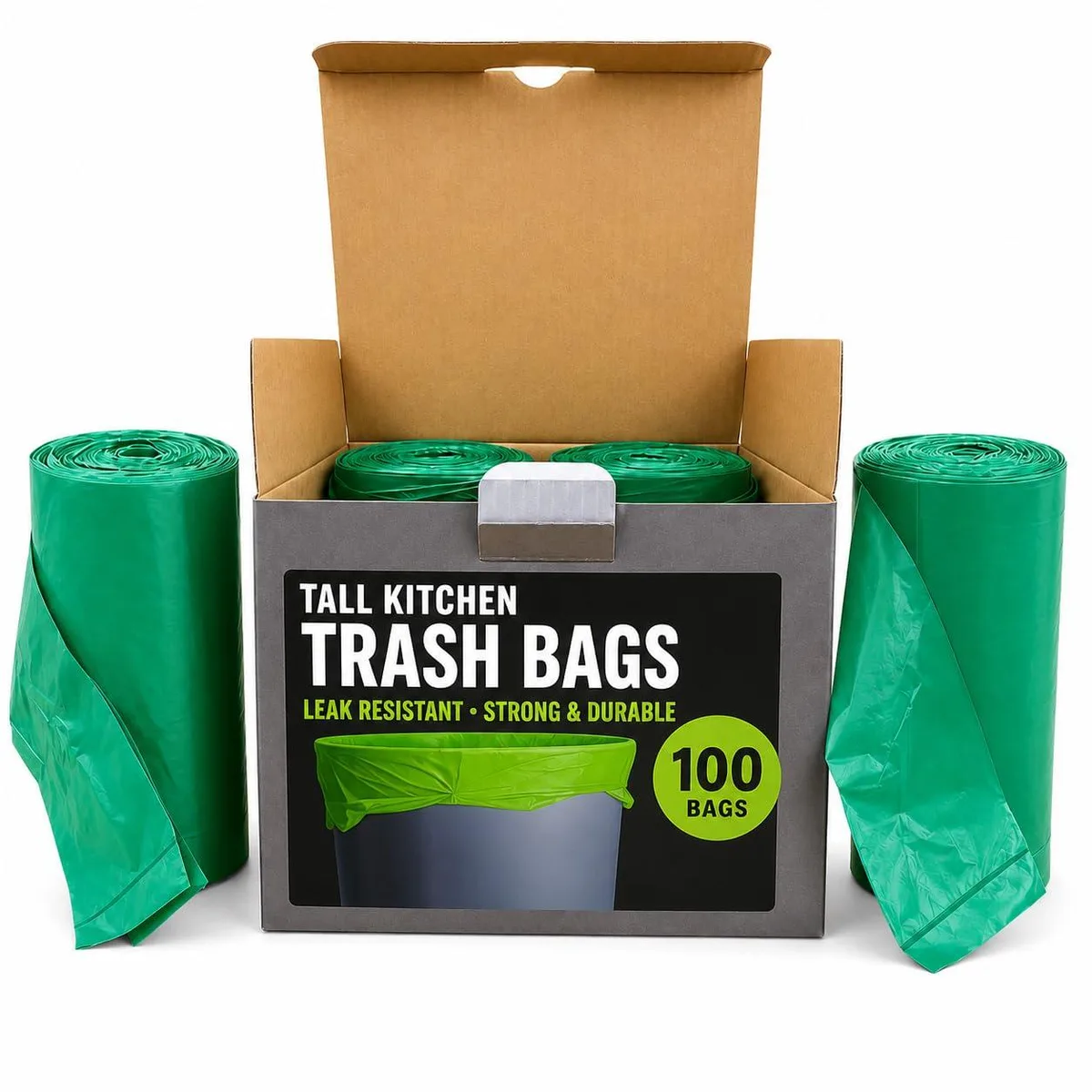 CCLINERS 13 Gallon Green Trash Bags 100 Count — product photo