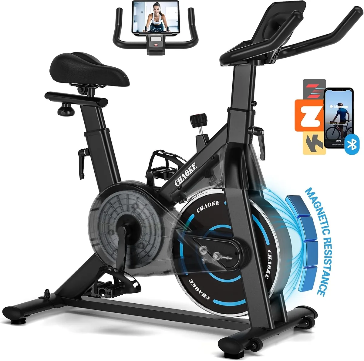 Indoor exercise bike with triangular steel frame and smooth finish
