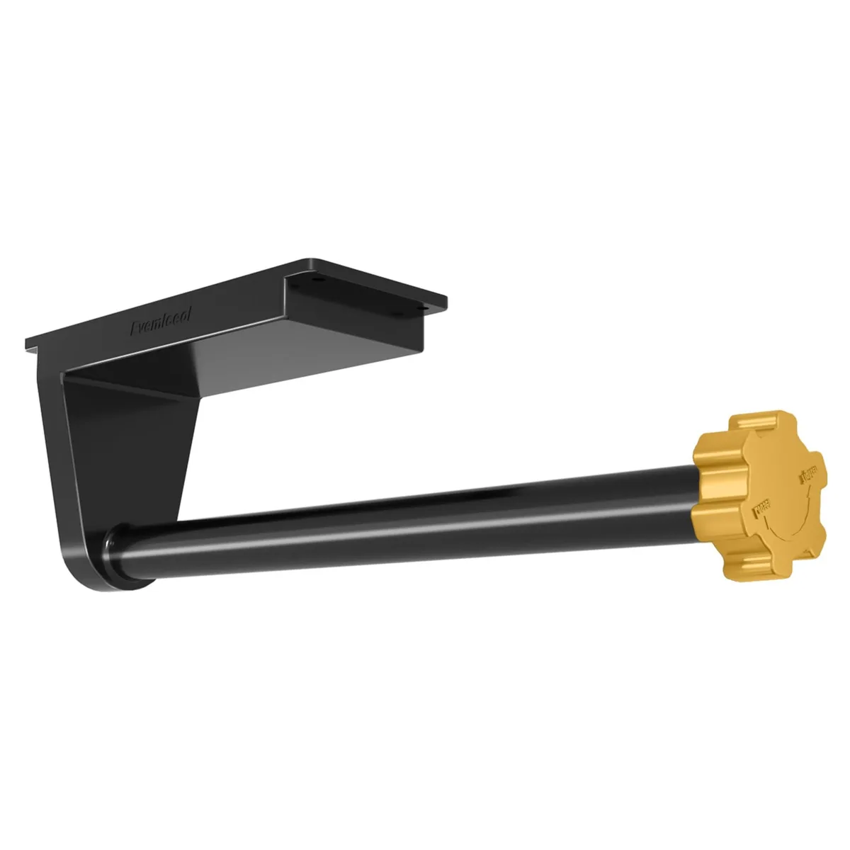 Black under-cabinet paper towel holder with gold nut, adhesive or screw mount