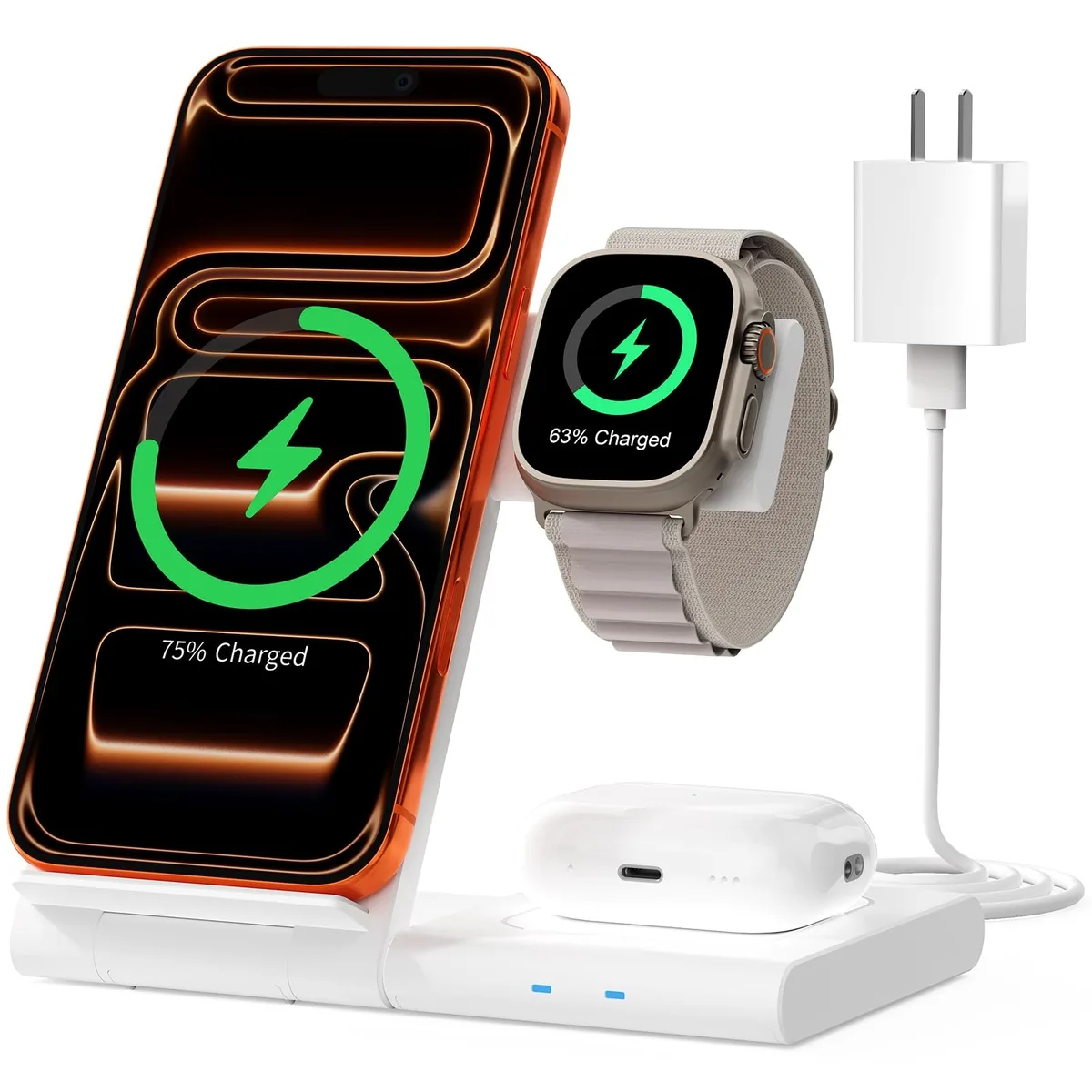  LYAOAO W335B 3-in-1 Wireless Charger White USB-C 1.25A — product photo