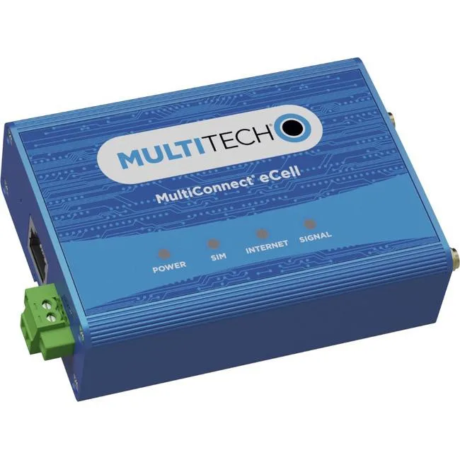Rectangular industrial cellular router in dark metal casing with multiple antenna ports and status LEDs