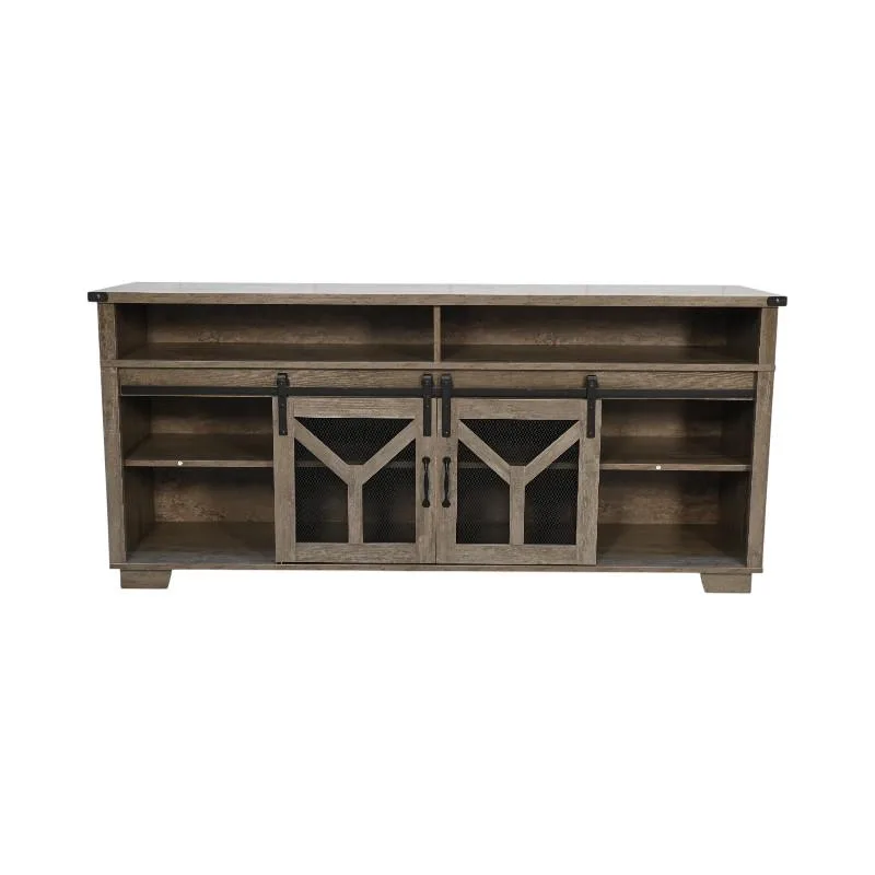 tuphen tuphen 65.3" TV Stand LED Iron Mesh Barn Door Y Strip Antique Grey Home Entertainment — product photo