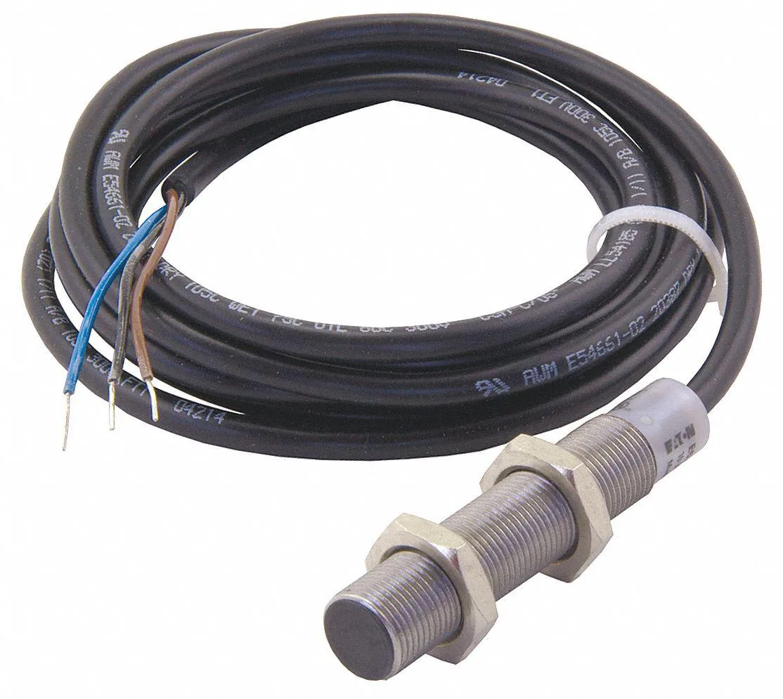 Cylindrical stainless steel inductive proximity sensor 12 mm diameter 64 mm length 2 m cable