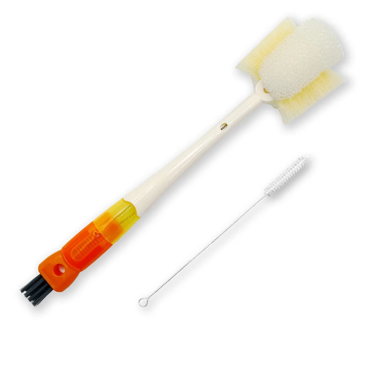 Two bottle brushes with interchangeable heads and non-slip handles