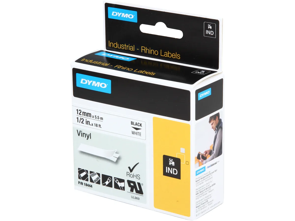 DYMO DYMO 18444 RhinoPro Tape Cartridge 0.50" x 18 ft White POS Accessory — product photo