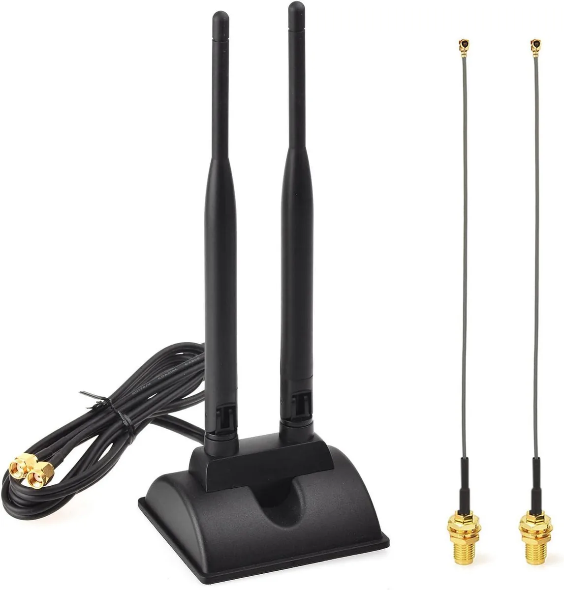 KEHIPI KEHIPI Dual Band 2.4/5.8 GHz 6 dBi RP-SMA Antenna + IPEX U.FL to RP-SMA Female Cable 6 inch 2-Pack — product photo