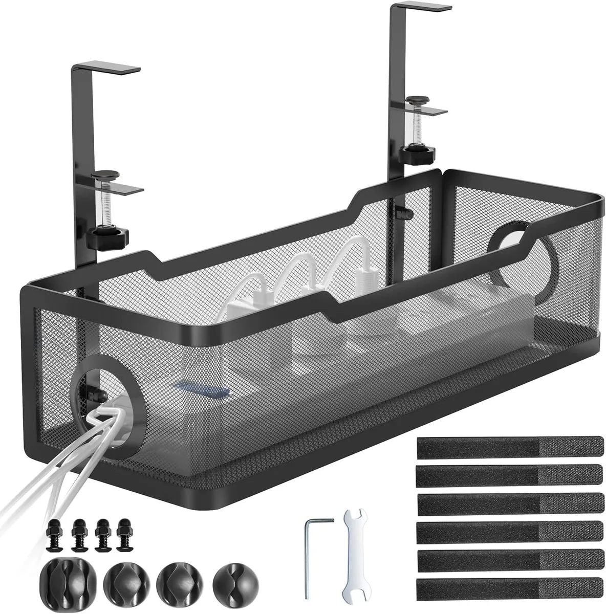 BFKK BFKK Under Desk Cable Management Tray Black Clamp 13.4 x 4.6 x 3.1 in 10 lbs .4-2.4 in desk — product photo
