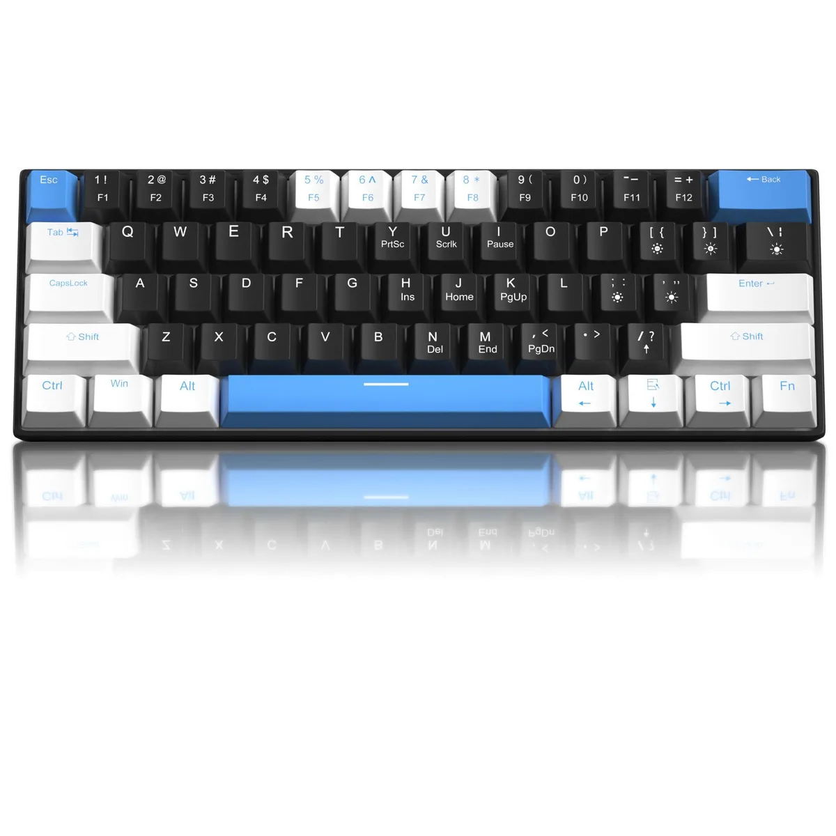  Redragon 60% Mechanical Gaming Keyboard 61 Keys Linear Red Switch Blue LED White Black Blue Keycaps — product photo