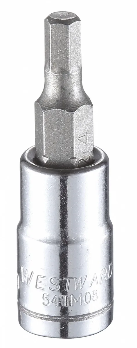 Silver 1/4-inch drive hex socket bit with 4 mm tip