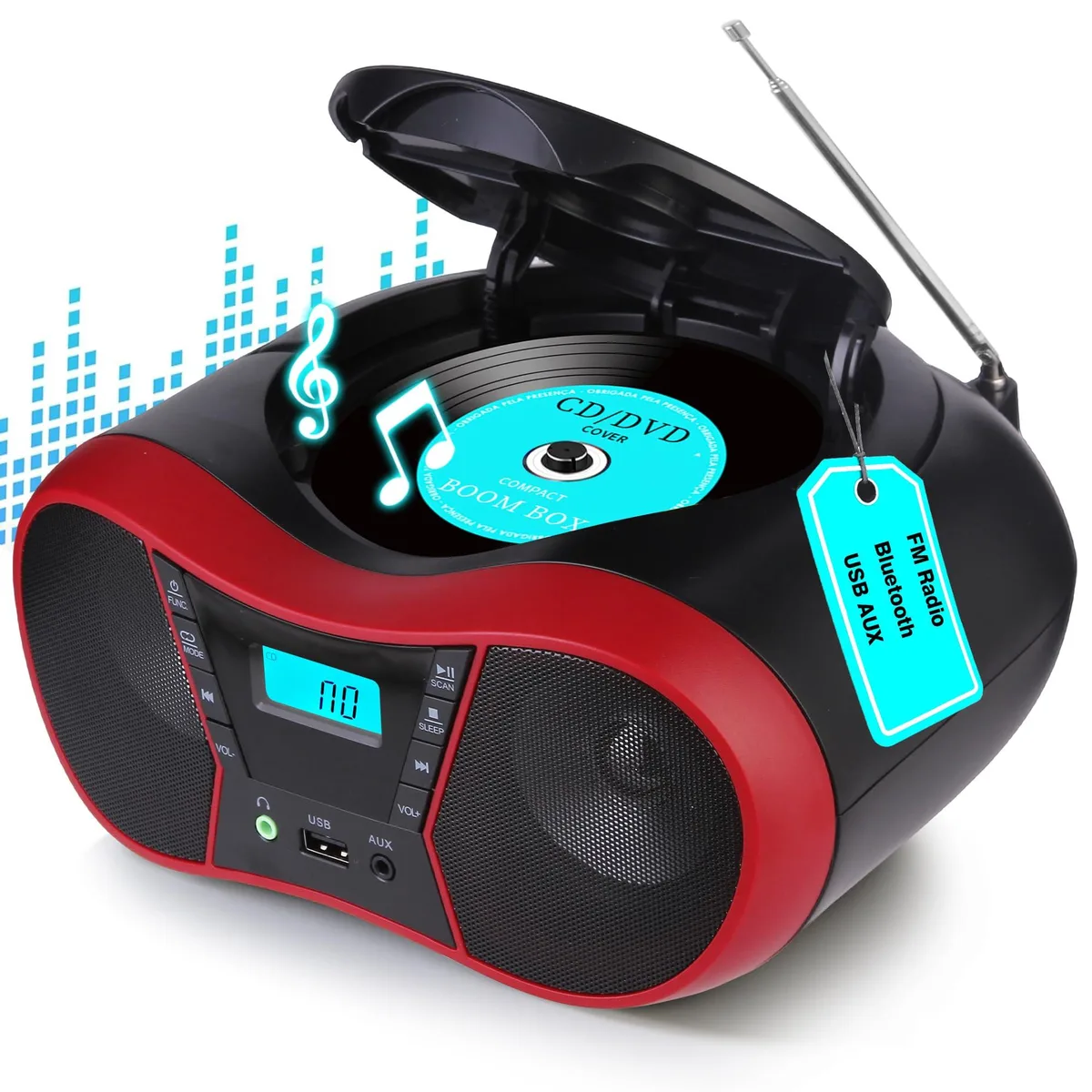 M-Amazup C-09-R Red Boombox CD Player Bluetooth 5.1 — product photo