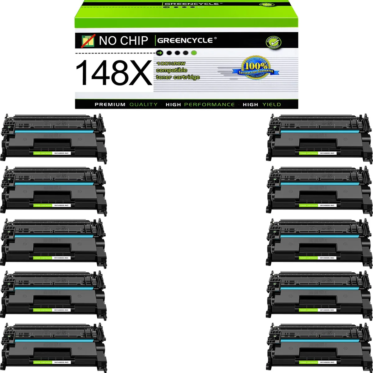 GREENCYCLE GREENCYCLE W1480X-NC Black Toner Cartridge 10-Pack No Chip 9500 Pages — product photo