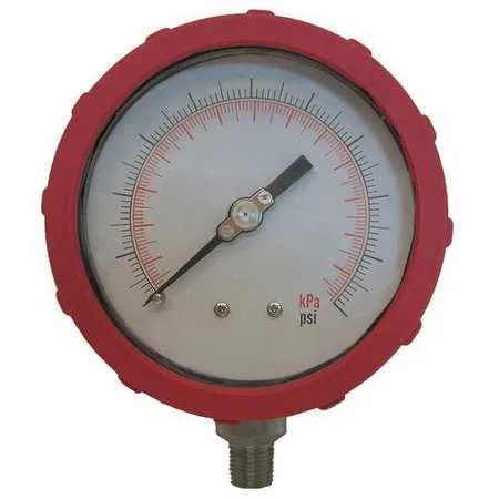 Red ABS plastic pressure gauge with bottom connection