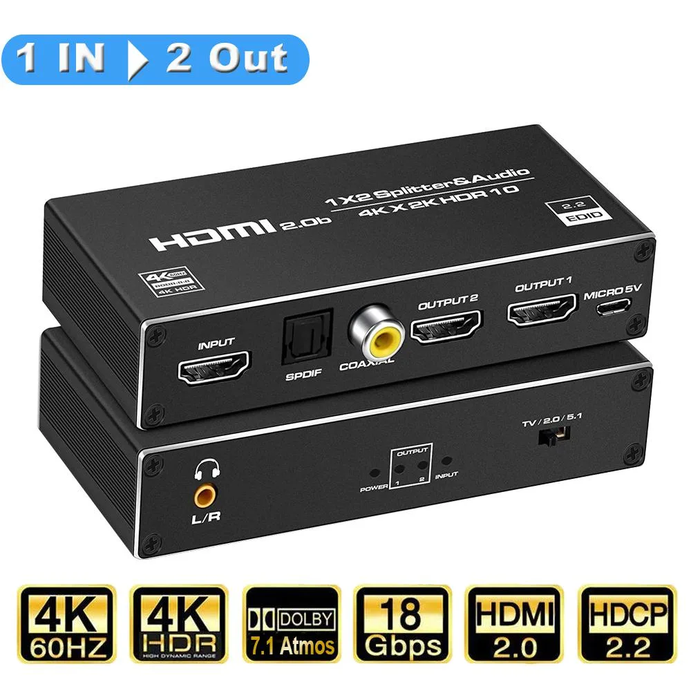 LUOM LUOM OZF6A 1x2 HDMI Splitter Audio Extractor 4K60 18Gbps — product photo