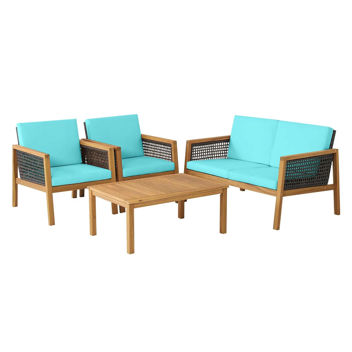 SlickBlue SlickBlue 4-Piece Patio Rattan Furniture Set Removable Cushions Turquoise — product photo