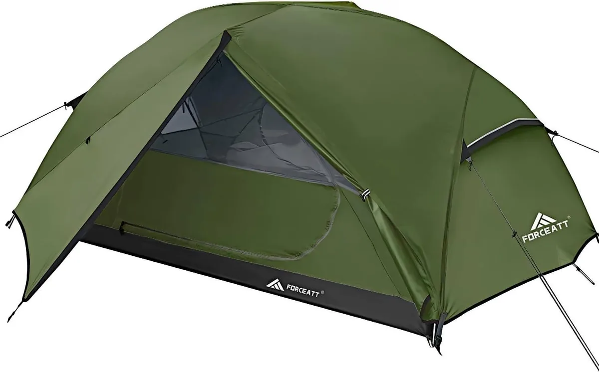 Lightweight two-person backpacking tent with aluminium poles and rainfly