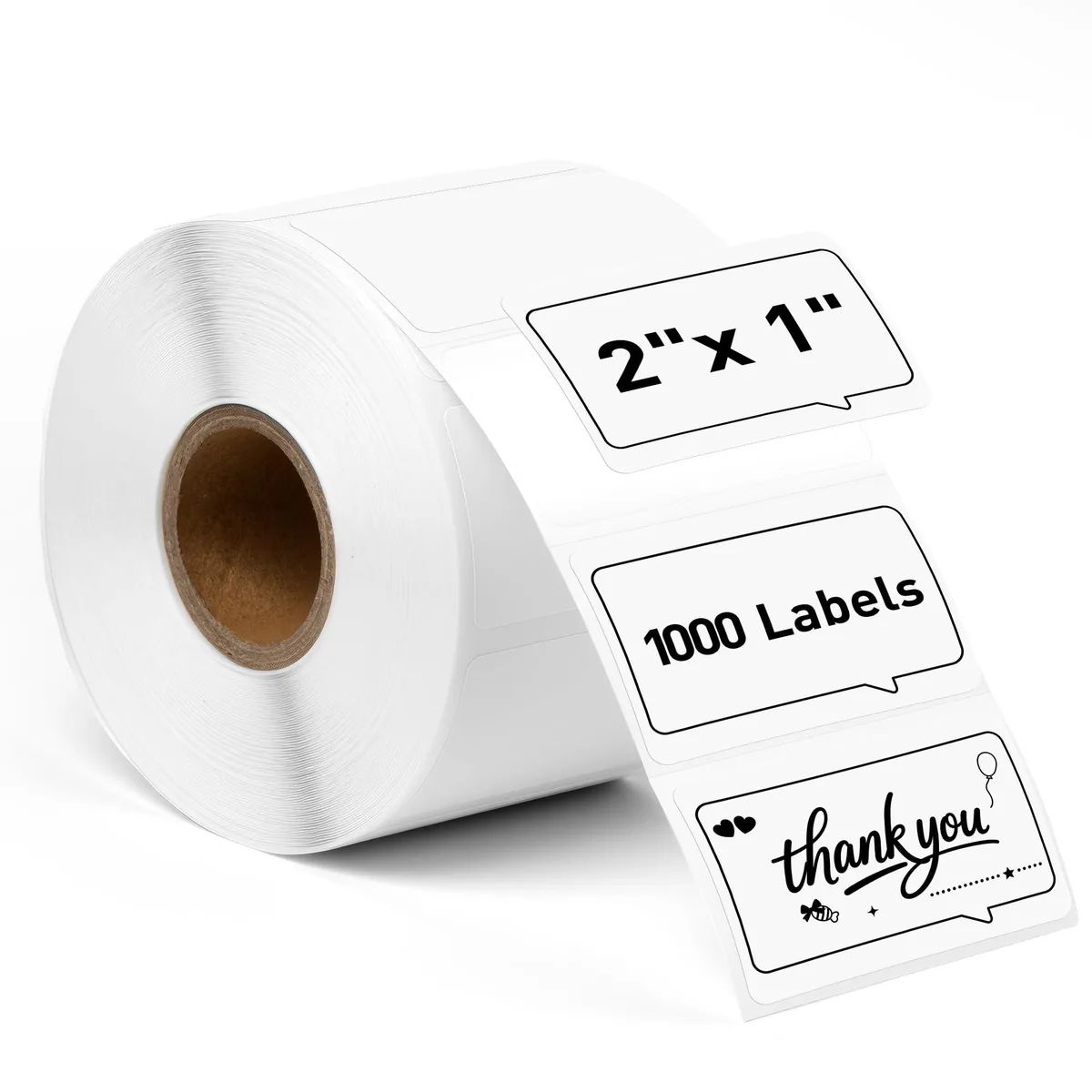 White rectangular direct thermal labels on a roll, 2 by 1 inches, 1000 count