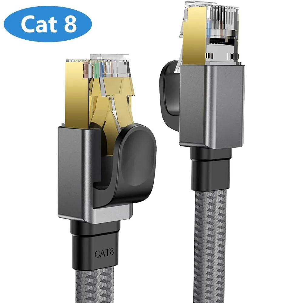 AUTYUE AUTYUE Cat 8 Flat Braided Ethernet Cable 3.3ft 26AWG 40Gbps 2000MHz Black — product photo