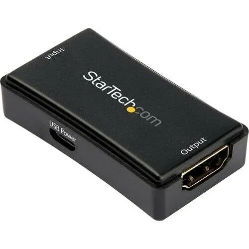 Black HDMI signal amplifier with attached 45ft cable