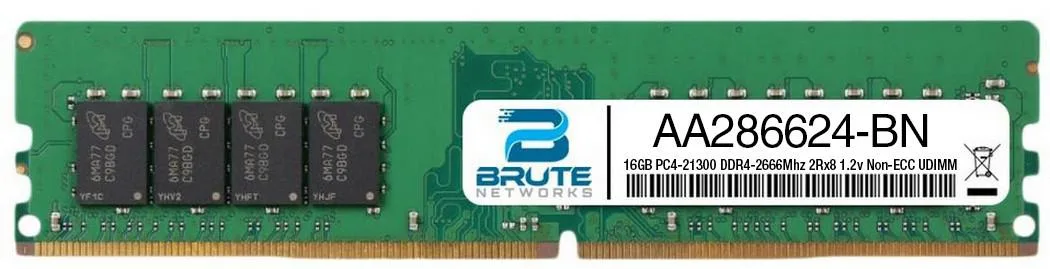 Brute Networks Brute Networks 16GB DDR4-2666 PC4-21300 2Rx8 1.2V Non-ECC UDIMM AA286624 — product photo