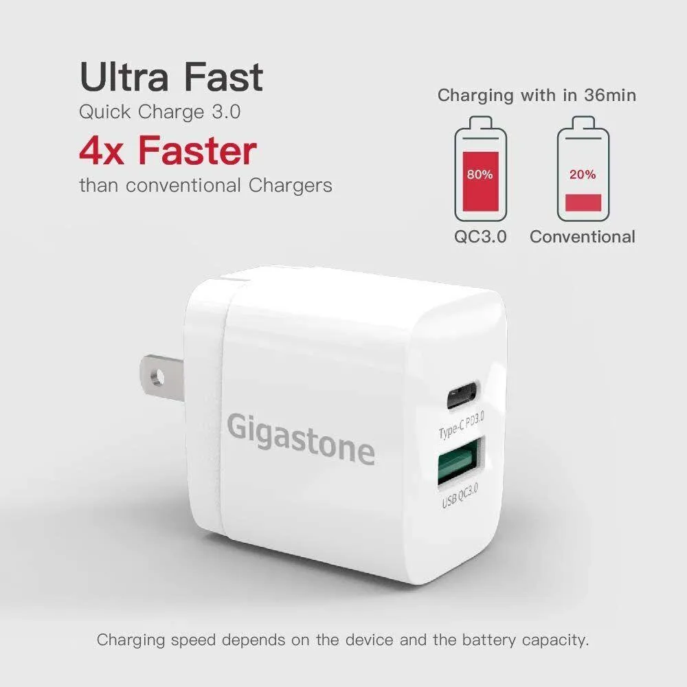 Gigastone Corporation Gigastone Corporation 1-Pack 20W USB-A + USB-C PD/QC 3.0 charger — product photo