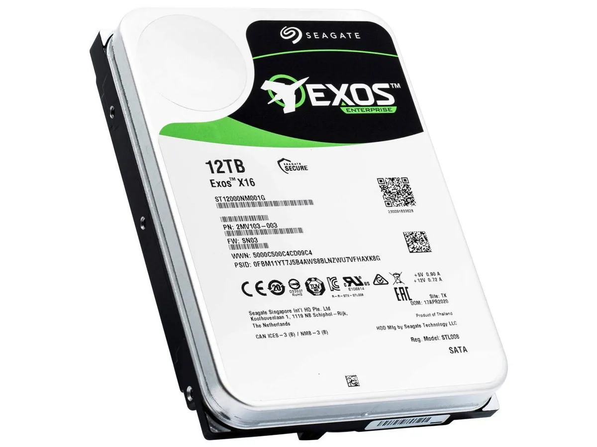 Seagate Seagate Exos X16 12TB 7200 RPM 256MB SATA 3.5" internal hard drive ST12000NM001G — product photo