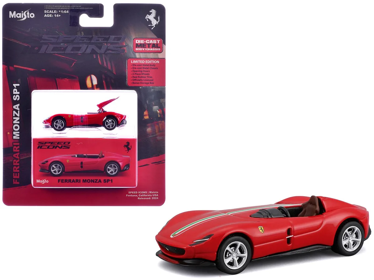 Maisto Maisto Ferrari Monza SP1 Red Italian Flag Stripes Speed Icons 1/64 Diecast Hobby Collectible — product photo