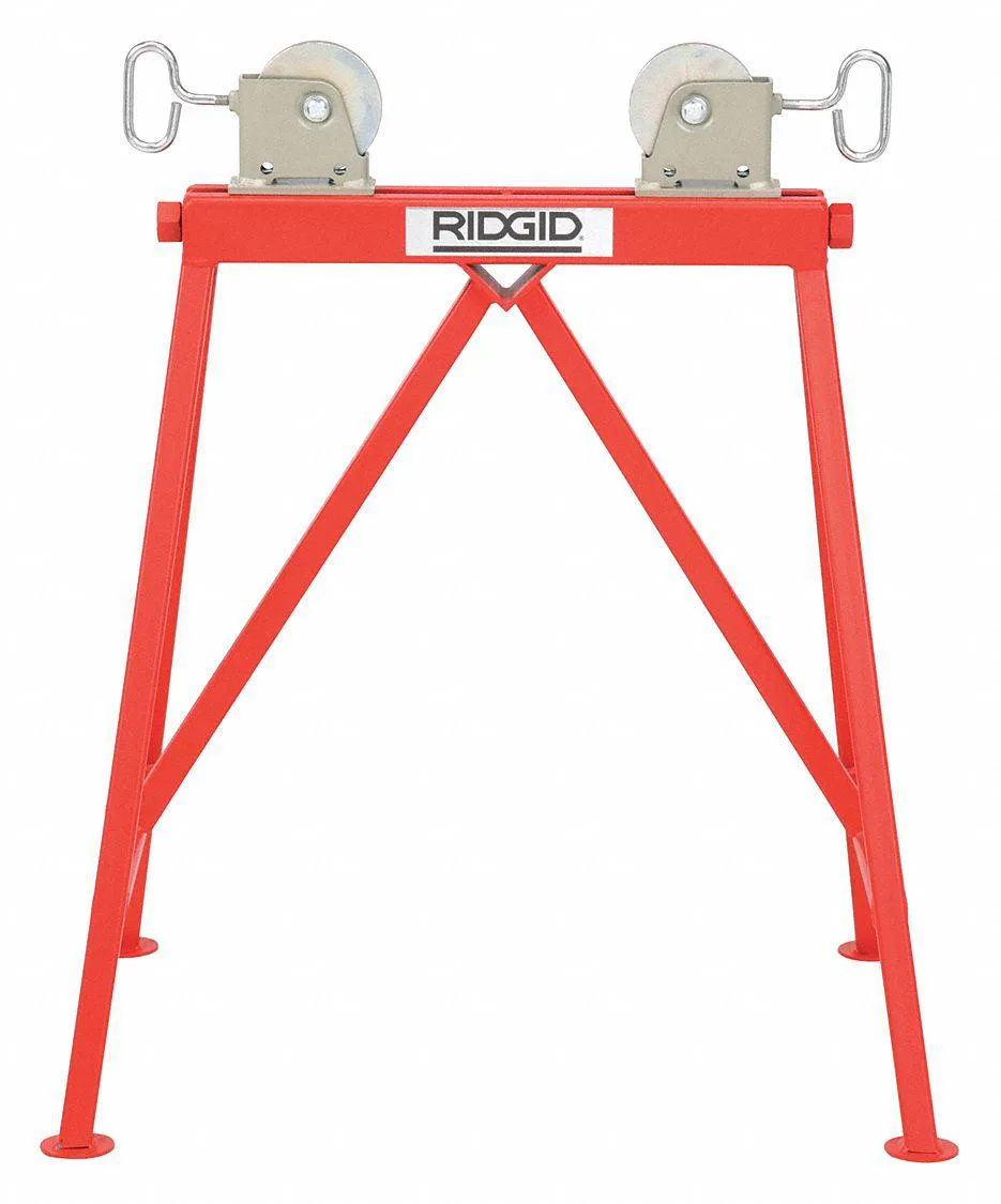 Ridgid 64642 adjustable pipe stand with steel rollers, tubular steel frame, height 34 to 36 inches