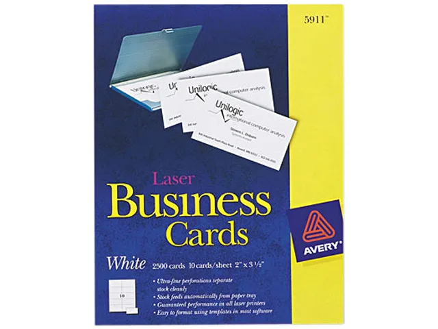 Avery Avery 5911 Laser Business Cards 2 x 3 1/2 White 10 per Sheet 2500 per Box — product photo